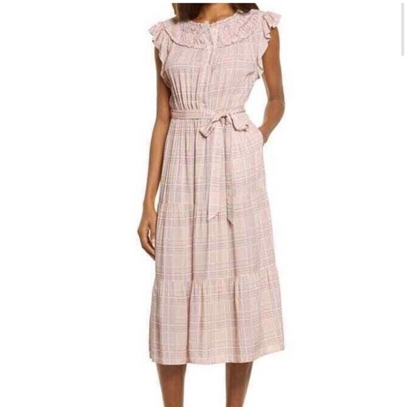 Adelyn Rae Large Pink Plaid Sleeveless Prairie Flounce Dress with Pockets - Picture 4 of 16
